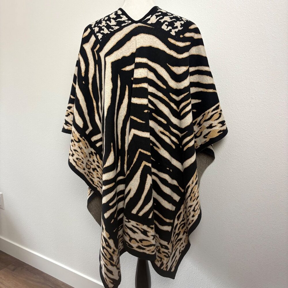 Chicos Zebra Print Open Poncho Wrap Os Cotton Bla… - image 3